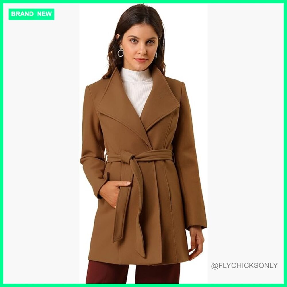 Long Sleeve Trench Coat with Detachable Belt, 100% Polyester